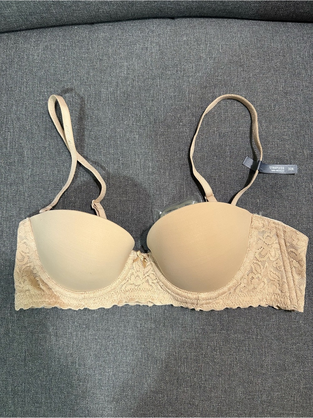 NWT Aerie Beige Lace-Trim Strapless Convertible Bra Size 32A